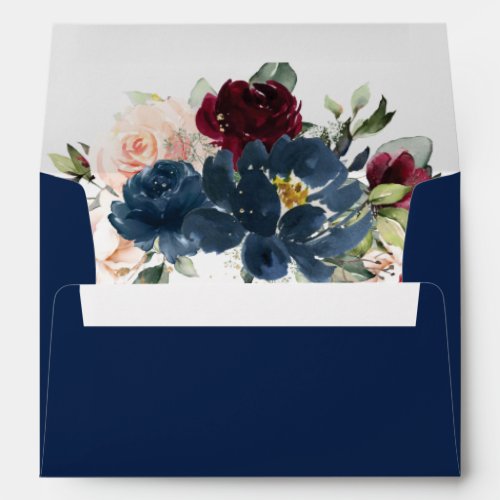 Burgundy Blue Blush Floral 5x7 Card Wedding A7  Envelope