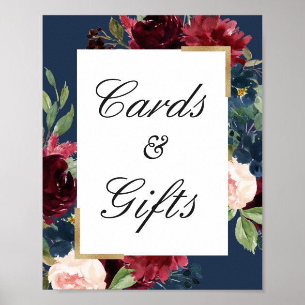 Burgundy Blue Blush Floral Invitations And Gifts Sign