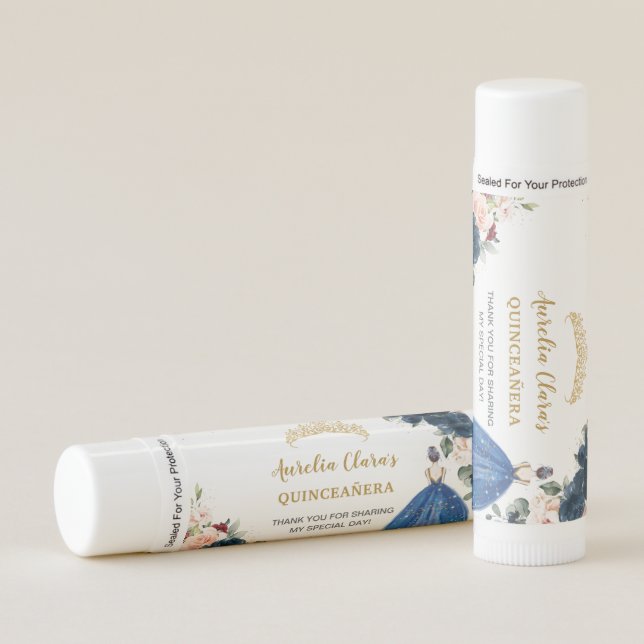 Burgundy Blue Blush Floral Quinceañera Princess  Lip Balm (Front)