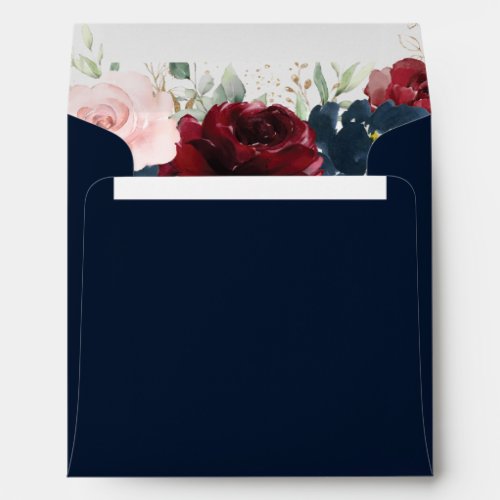 Burgundy Blue Blush Floral Square Round Cards  Envelope