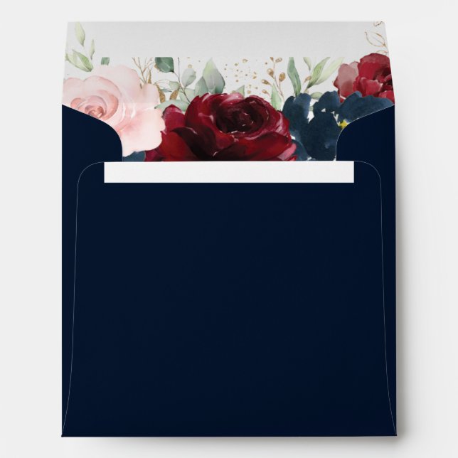 Burgundy Blue Blush Floral Square Round Cards  Envelope (Back (Bottom))