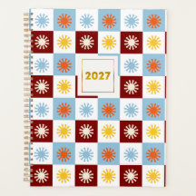 Burgundy Blue Checkerboard Starburst 2027 Planner