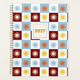 Burgundy Blue Checkerboard Starburst 2027 Planner