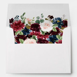 Burgundy & Blue English Flowers Wedding Envelope