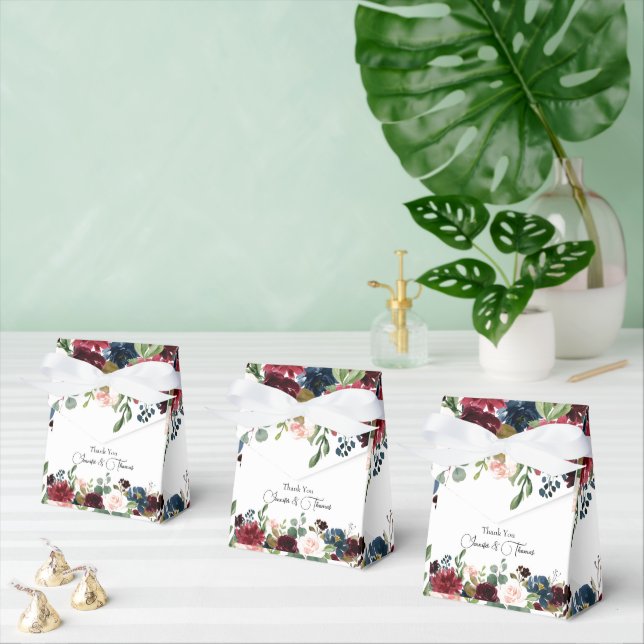 Burgundy & Blue English Flowers Wedding  Favor Boxes (Multiple)