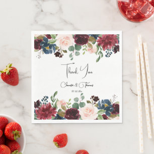 Burgundy & Blue English Flowers Wedding  Napkins