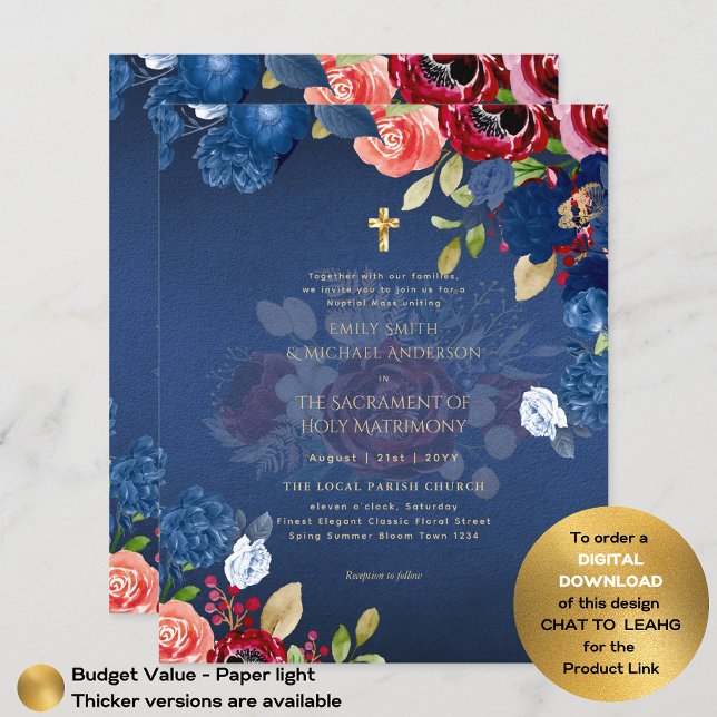 Burgundy Blue Floral Catholic Nuptial Mass Wedding Flyer (Creator Uploaded)