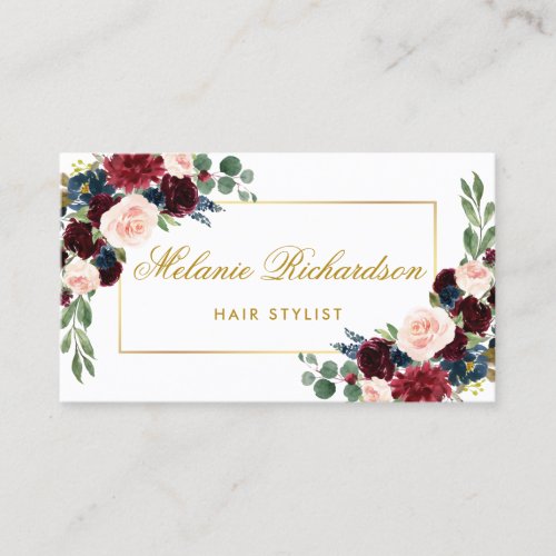 Burgundy Blue Floral Hair Stylist Appointment Card