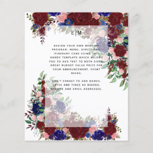 Burgundy Blue Floral Program Menu Details Insert