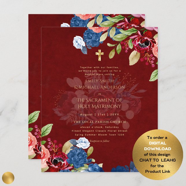 Burgundy Blue Flowers Catholic NuptialMass Wedding (Creator Uploaded)