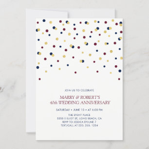 Burgundy, Blue & Gold Confetti Wedding Anniversary Invitation