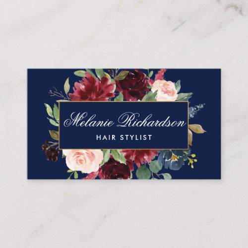Burgundy Blue Gold Hair Stylist Appointment Card