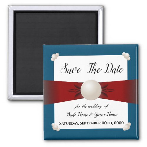 Burgundy  Blue Pearl Ribbon Photo Save the Date Magnet