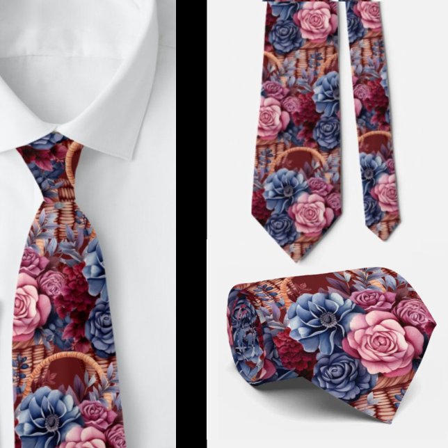 Burgundy Blue Periwinkle Blush Pink Floral Neck Tie (Creator Uploaded)