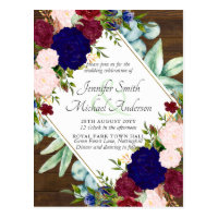 Burgundy Blue Pink Floral Save Date Wedding Invite