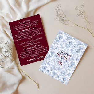 Burgundy & Blue Vintage Toile Wedding Details Enclosure Card
