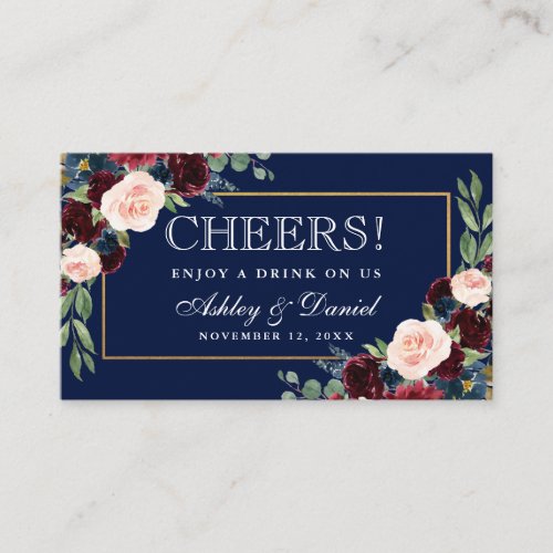 Burgundy Blue Wedding Drink Ticket Card