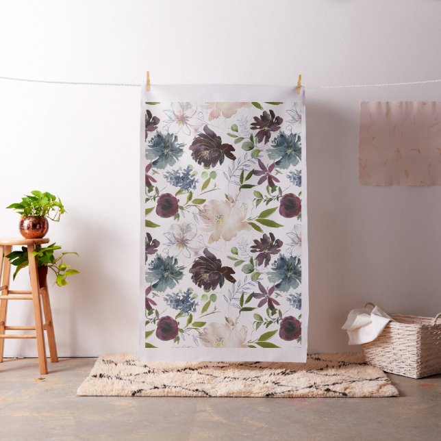 Burgundy, Blush and Navy Floral Fabric (In Situ)