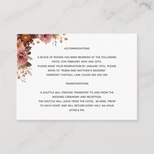 Burgundy Blush and Rose Floral Wedding Details Enclosure Card