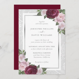 Burgundy Blush and Silver Wedding Invitations
