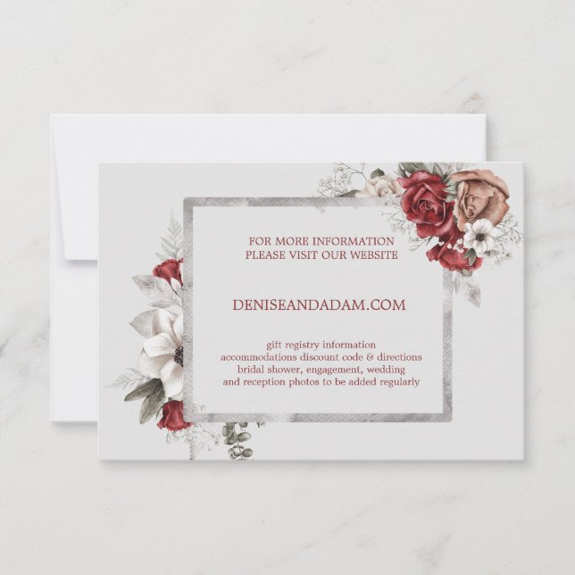  Burgundy, Blush And White Roses Wedding Enclosure RSVP Card (Front)