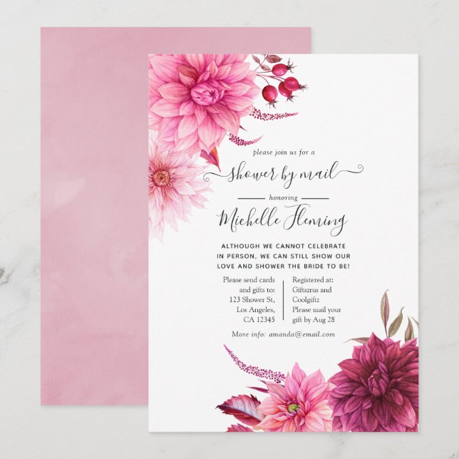 Burgundy & Blush Autumn Fall Bridal Shower by Mail Invitation (Front/Back)