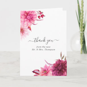 Burgundy & Blush Autumn Fall Floral Wedding Photo Letterpress Thank You Card