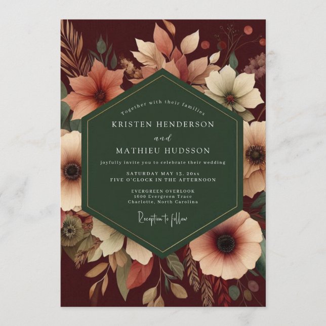 Burgundy Blush Autumnal Wedding Invitation (Front)