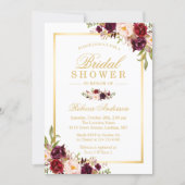 Burgundy Blush Bloom Floral Gold Bridal Shower Invitation (Front)