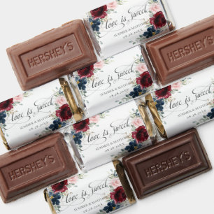 Burgundy Blush Blue Floral Wedding Love is Sweet Hershey's Miniatures