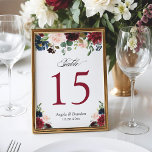 Burgundy Blush Blue Floral Wedding Table Number<br><div class="desc">Burgundy Blush Blue Floral Wedding Table Number Card (1) Please customize this template one by one (e.g, from number 1 to xx) , and add each number card separately to your cart. (2) For further customization, please click the "customize further" link and use our design tool to modify this template....</div>