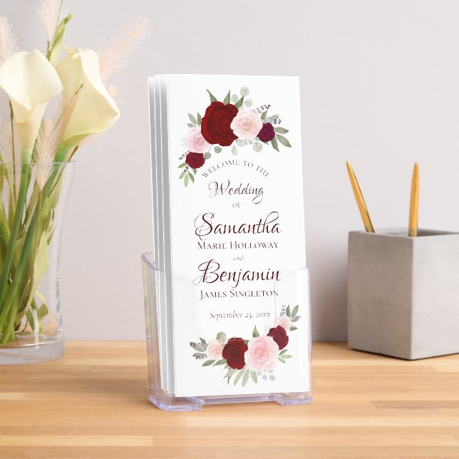 Burgundy Blush Boho Floral Elegant Wedding Program Brochure (Insitu)