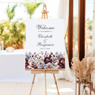 Burgundy & Blush Boho Floral Wedding Welcome Foam Board
