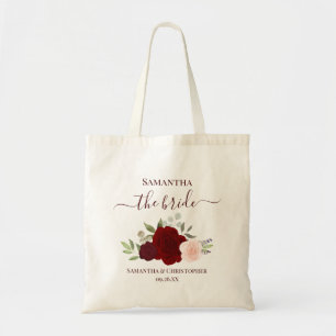 Burgundy Blush Boho Roses Elegant Bride Wedding Tote Bag