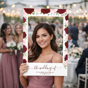 Burgundy & Blush Boho Roses Elegant Wedding Selfie Frame
