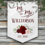 Burgundy Blush Boho Roses Mr. & Mrs. Wedding Pennant<br><div class="desc">This pennant flag is beautiful, stylish, and fun. Designed to celebrate the newlyweds, it features an elegant boho chic design with a cluster of hand painted watercolor roses in shades of burgundy, red, and blush pink. The text reads: Mr. and Mrs. with the couple's last name as well as a...</div>