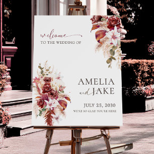 Burgundy Blush Boho Wedding Welcome Sign