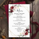 Burgundy Blush Botanical Geometric Wedding Menu<br><div class="desc">Elegant and modern romantic geometric watercolor floral wedding menu card features a bouquet of burgundy / marsala , blush pink, Purple, peach watercolor roses with matching foliage. Perfect for a fall / midsummer wedding. Please find more matching designs and variations from my "blissweddingpaperie" store. And feel free to contact me...</div>