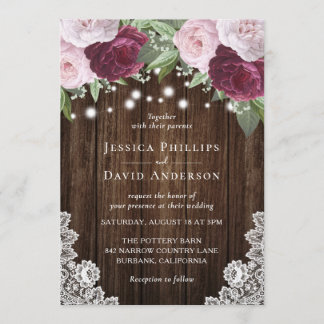 Burgundy Blush Botanical Wedding Invitations