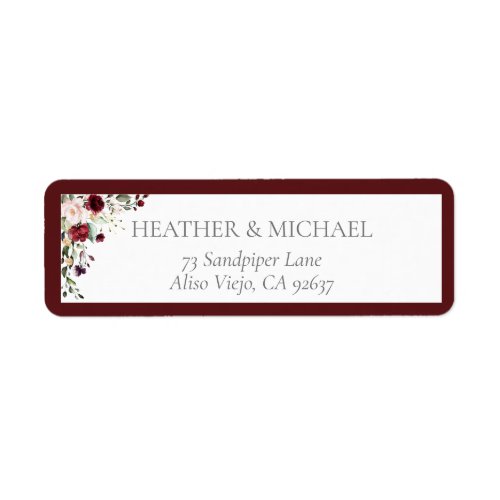 Burgundy Blush Bridal Shower Return Address Label