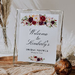 burgundy & blush bridal shower welcome sign<br><div class="desc">A floral design with beautiful burgundy and blush pink watercolor flowers. The text and colors on this sign poster can be edited.</div>