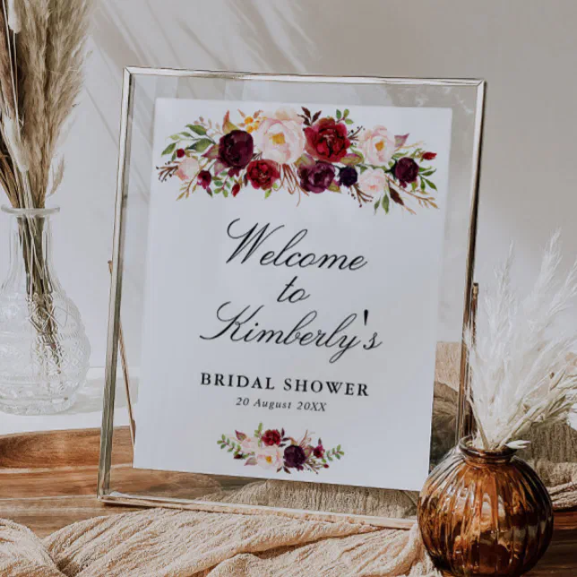 burgundy & blush bridal shower sign Zazzle