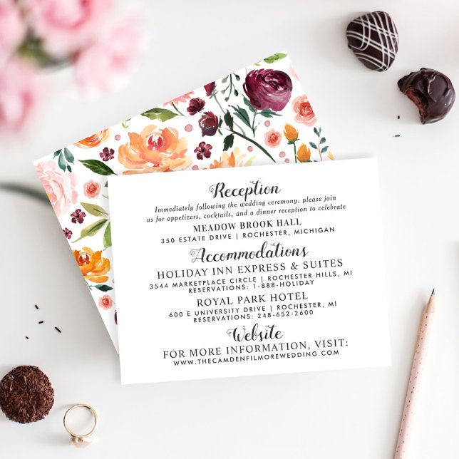 Burgundy Blush Calligraphy Wedding Details Enclosure Card (Creator Uploaded)