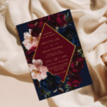 Burgundy Blush Dark Navy Blue Floral Gold Wedding Invitation<br><div class="desc">Personalize this elegant wedding invitation easily and quickly. Simply click the Edit Using Design Tools button to edit the text, change fonts and fonts colors. Featuring beautiful realistic burgundy, blush peonies and navy blue anemone flowers against a dark moody navy blue background. Matching items available in store. (c) Somerset Fine...</div>
