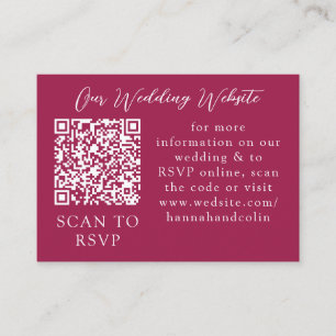 Burgundy Blush Dusty Blue Elegant Web QR RSVP Enclosure Card