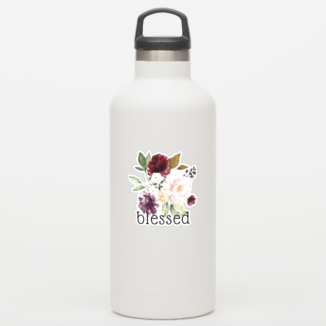 Burgundy Blush Eggplant Floral Blessed Sticker (Waterbottle)