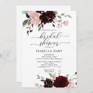 Burgundy Blush Elegant Floral Wine Bridal Shower Invitation