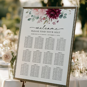 Burgundy & Blush Elegant Wedding Seating Chart Foam Board