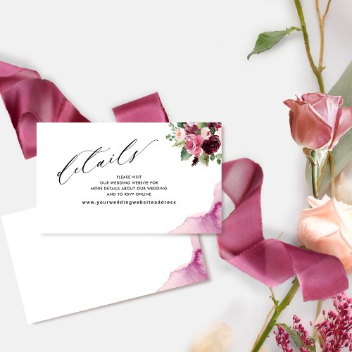 Burgundy Blush Elegant Wedding Website  Details Enclosure Card