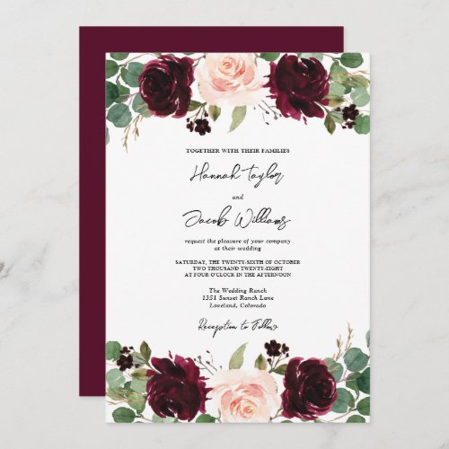 Burgundy Blush Eucalyptus Wedding Invitation